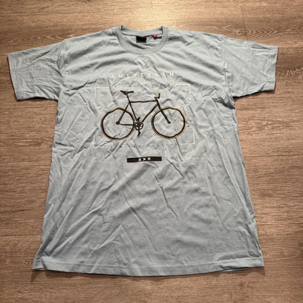 Fox Originals Shirt Mens XL Blue Cotton Amsterdam‎ Biketown Graphic Tee Casual